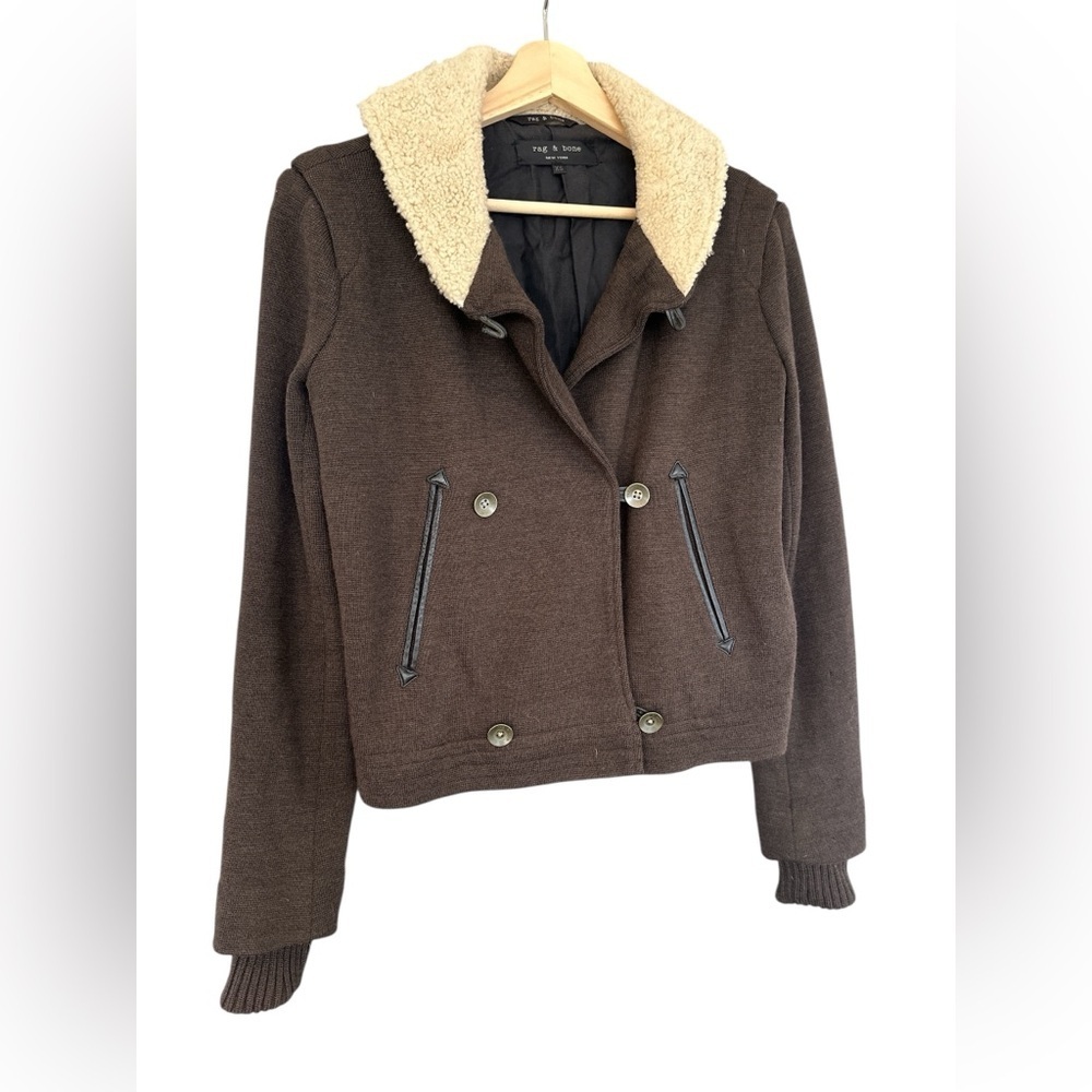 rag & bone shearling wool utility jacket in chocolate brown - Picture 3 of 11